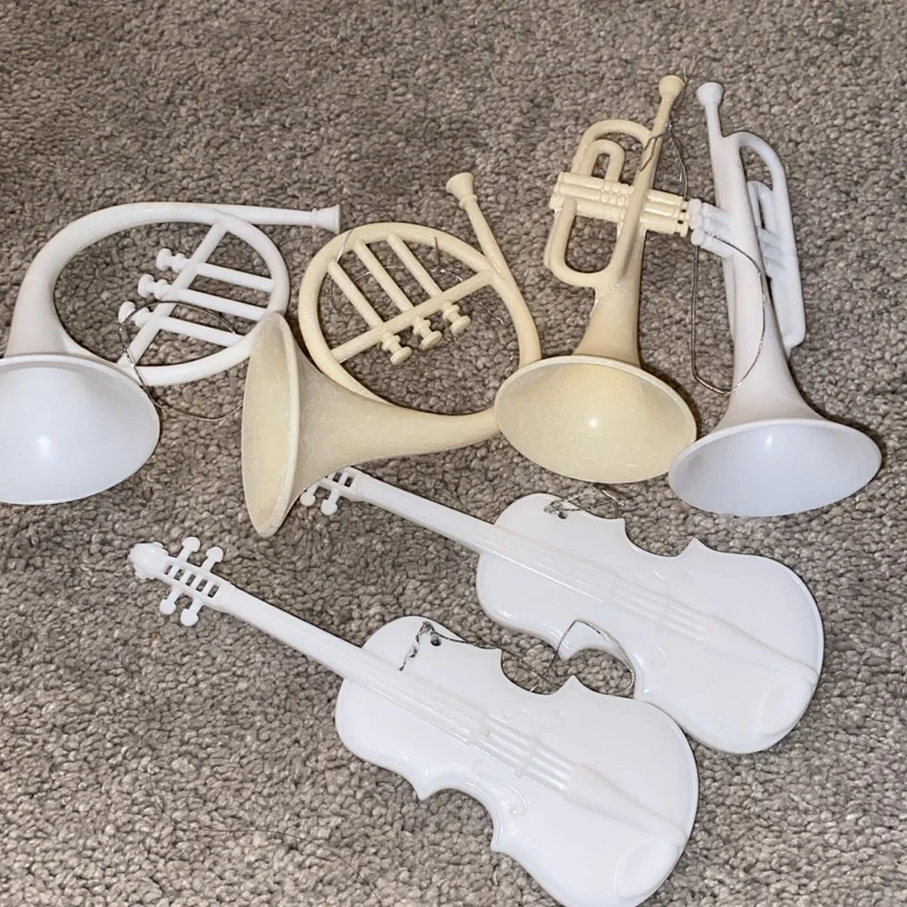 White & cream Musical Instrument Christmas Ornaments set (6)‎ Vintage